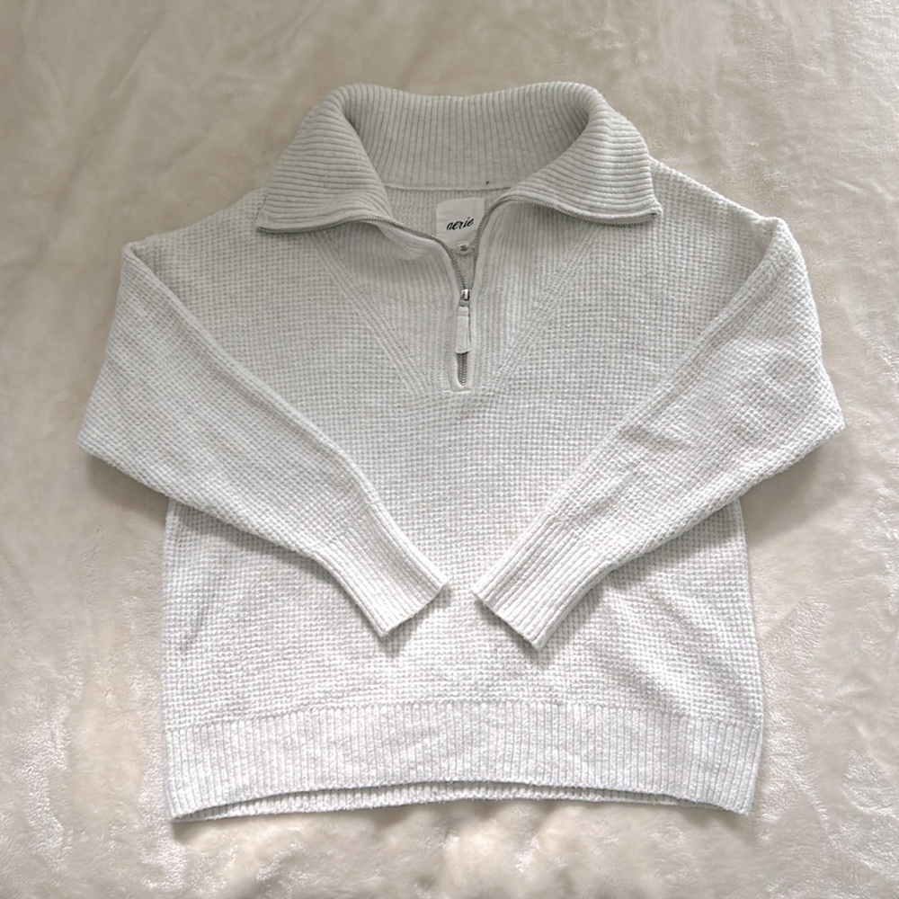 Aerie crop sweater with quarter zip